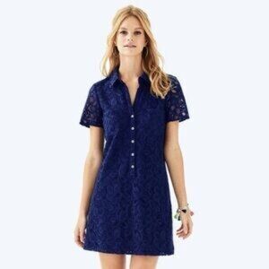 Lilly PULTZER Nelle Elegant Navy Lace Shirt Dress Size 0